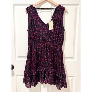 NWT Ramy Brook New York Poppy Dress XS Black Purple Floral Layered Party Flirty